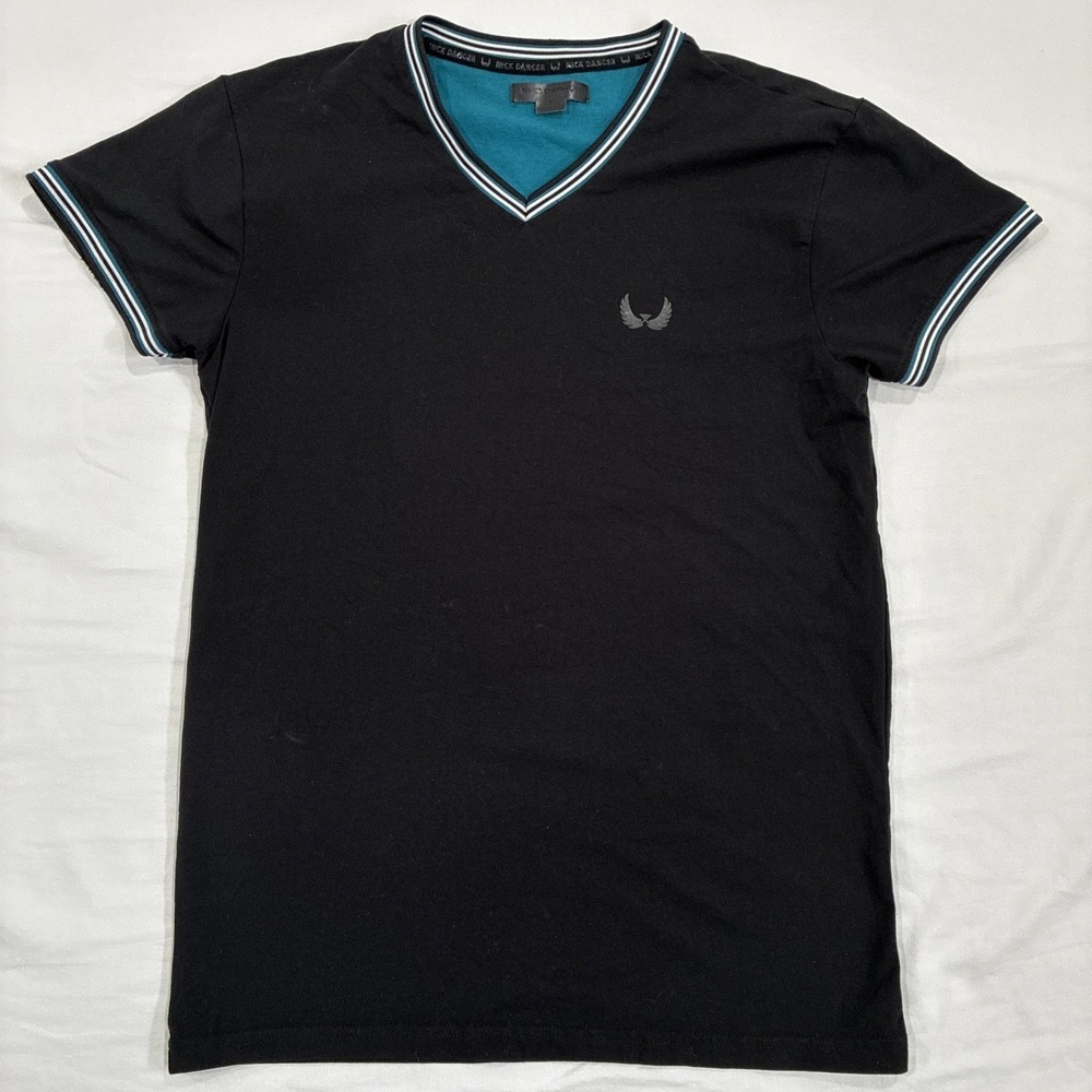 Nick Danger V-Neck Shirt Black Short Sleeve Stretch Soft‎ Size Small